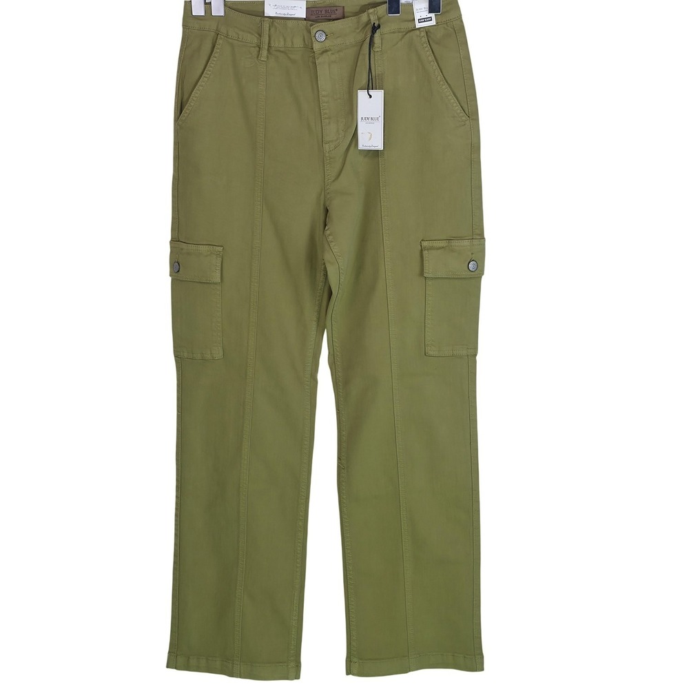 Judy Blue Pants Womens 13/31 Matcha Green High Waist Cargo Straight Leg‎ Stretch